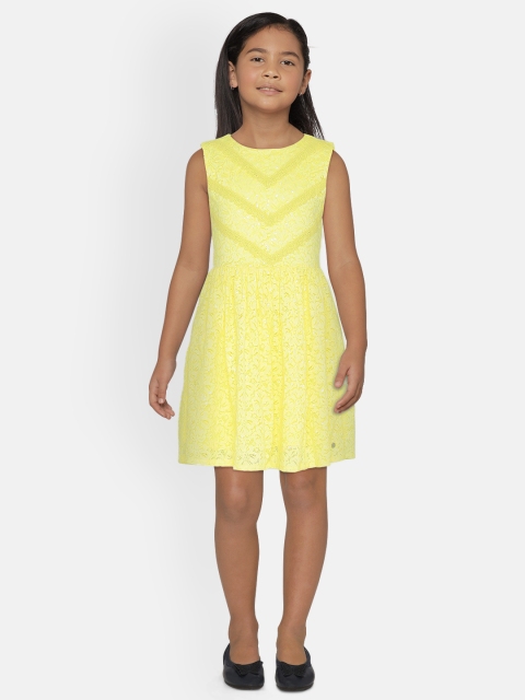 

Allen Solly Junior Girls Yellow Self Design Sequinned Fit and Flare Dress