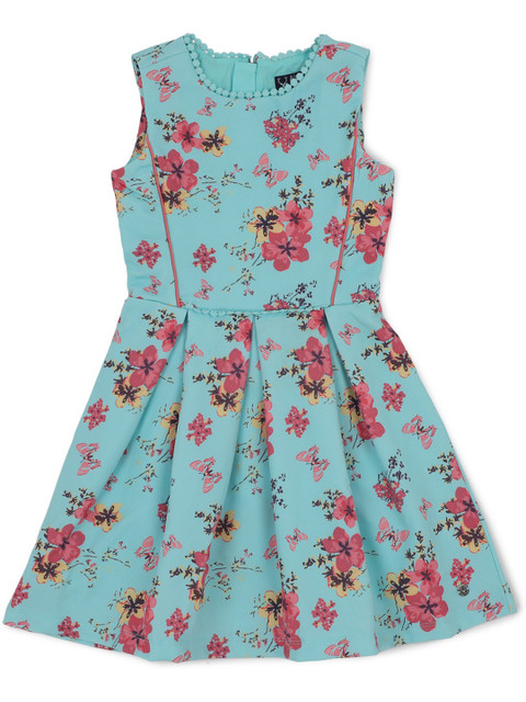 

Allen Solly Junior Blue & Pink Floral Print Fit and Flare Dress with Gathers