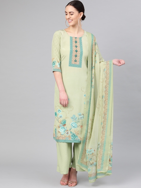 

Shree Women Green & Blue Printed Kurta with Palazzos & Dupatta