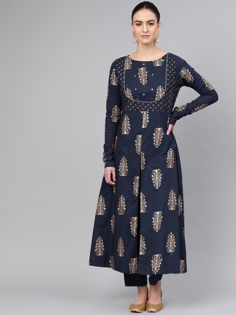 

Shree Women Navy Blue & Golden Printed Kurta with Trousers