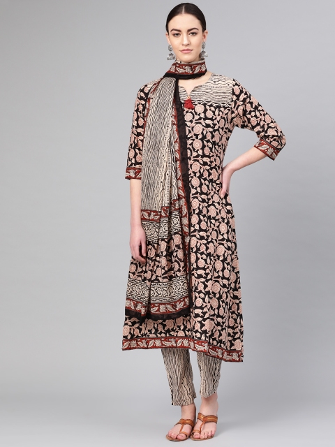 

Shree Women Black & Beige Printed Kurta with Trousers & Dupatta