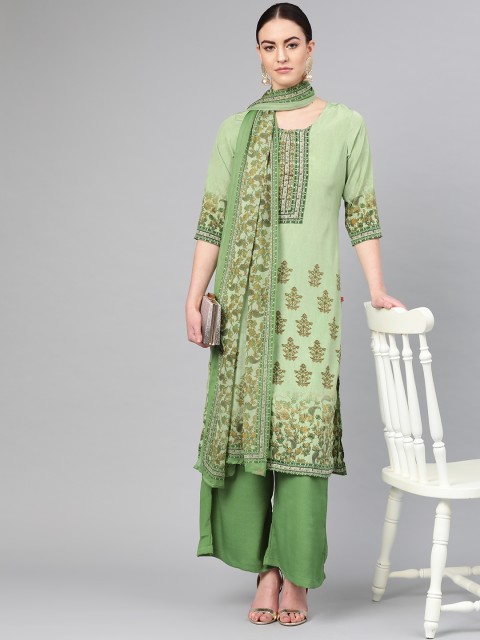 

Shree Women Green Printed Kurta with Palazzos & Dupatta