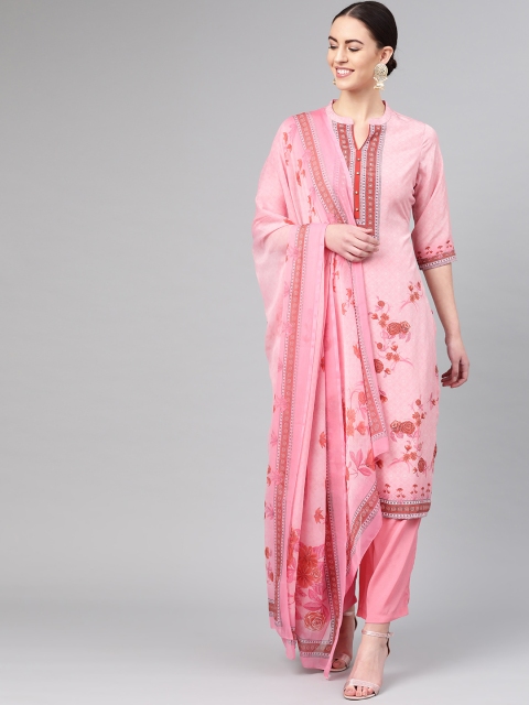 

Shree Women Pink & Rust Brown Printed Kurta with Palazzos & Dupatta