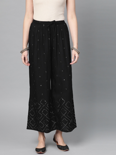 

Ishin Women Black Sequinned Flared Palazzos