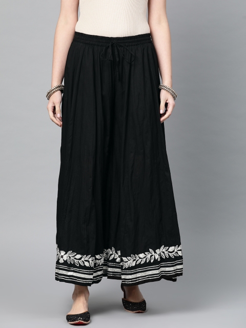 

Ishin Women Black Hem Design Flared Palazzos