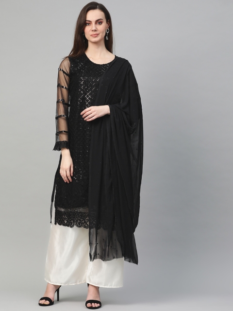 

Ishin Women Black & White Net Embellished Kurta with Palazzos & Dupatta