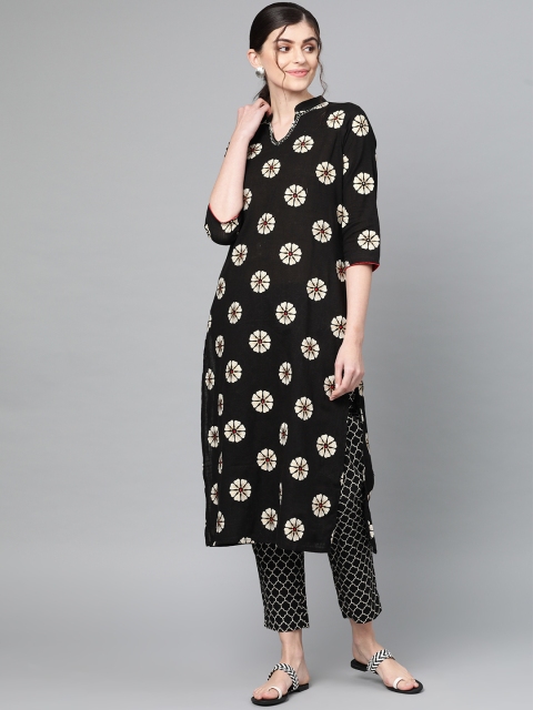 

Ishin Women Black & Beige Foil Print Kurta with Trousers