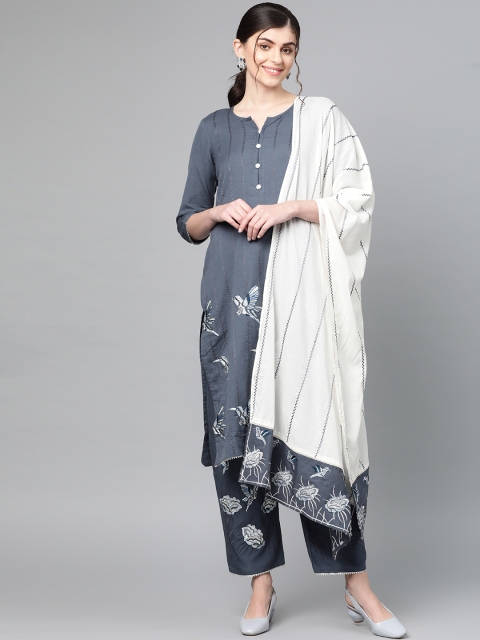 

Ishin Women Blue & White Embroidered Kurta with Palazzos & Dupatta
