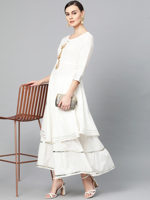 

Ishin Women Off-White Solid Kurta with Skirt