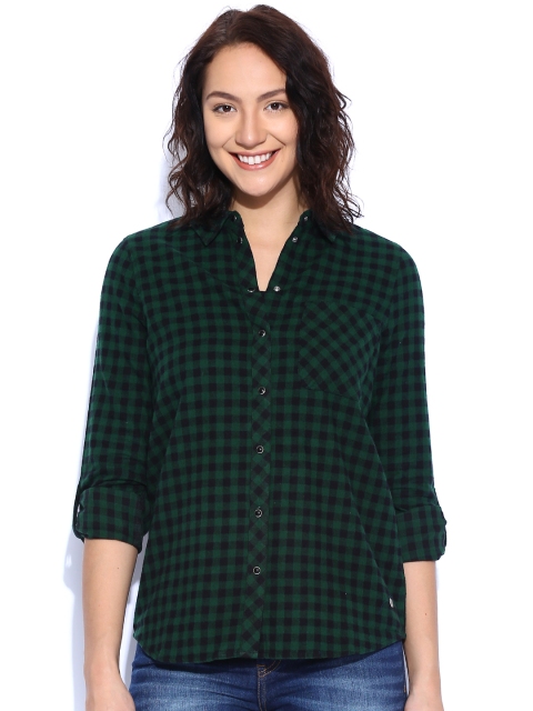 

ONLY Green & Black Checked Casual Shirt