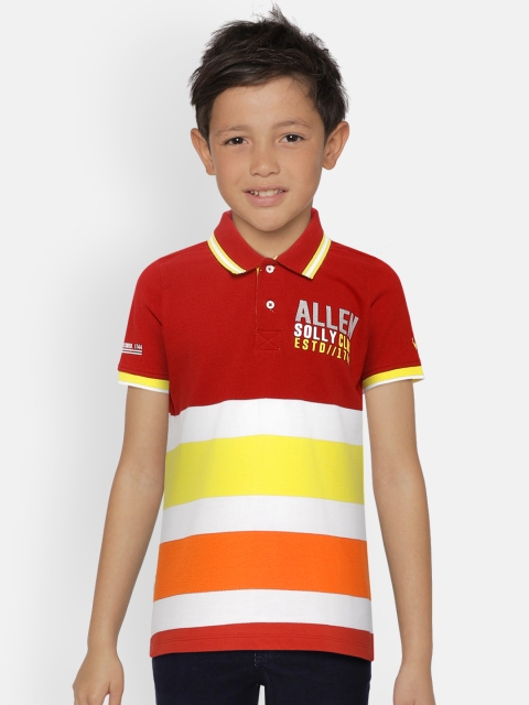 

Allen Solly Junior Boys Red & Yellow Striped Polo Collar T-shirt