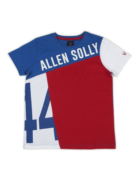 

Allen Solly Junior Boys Blue & Maroon Colourblocked Round Neck T-shirt