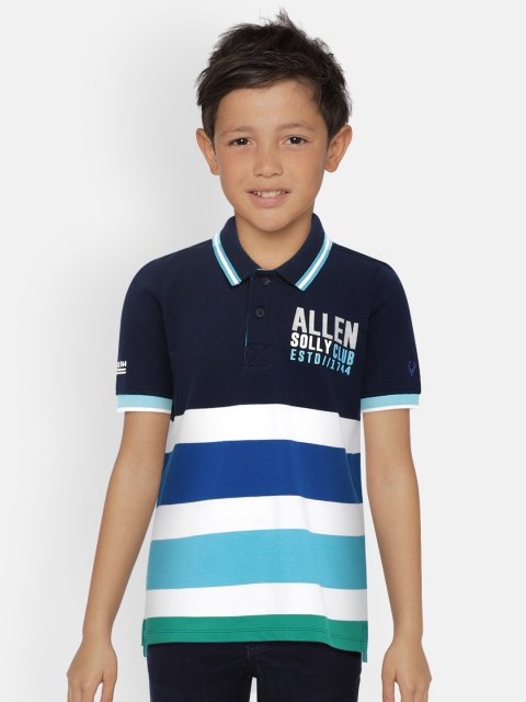 

Allen Solly Junior Boys Blue & White Striped Polo Collar T-shirt