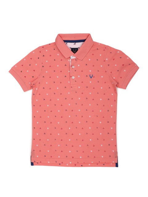 

Allen Solly Junior Boys Peach-Coloured Printed Polo Collar T-shirt