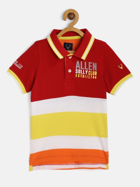 

Allen Solly Junior Boys Red & Yellow Striped Polo Collar T-shirt