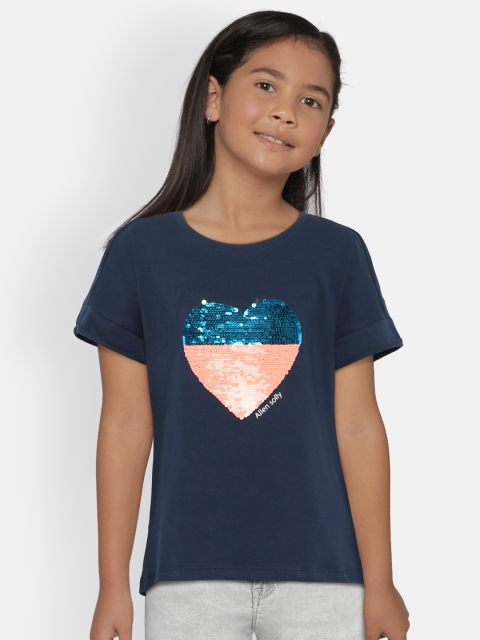

Allen Solly Junior Girls Navy Blue Flip Sequined Embellished Top
