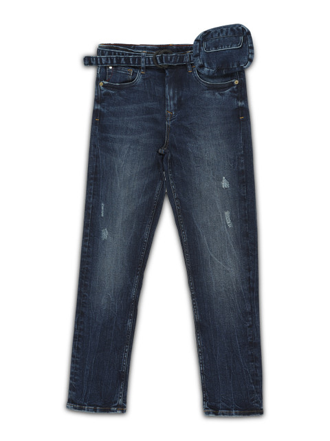 

Allen Solly Junior Boys Navy Blue Regular Fit Mid-Rise Low Distress Stretchable Jeans