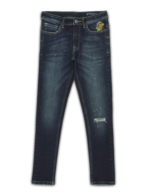 

Allen Solly Junior Boys Navy Blue Regular Fit Mid-Rise Low Distress Stretchable Jeans