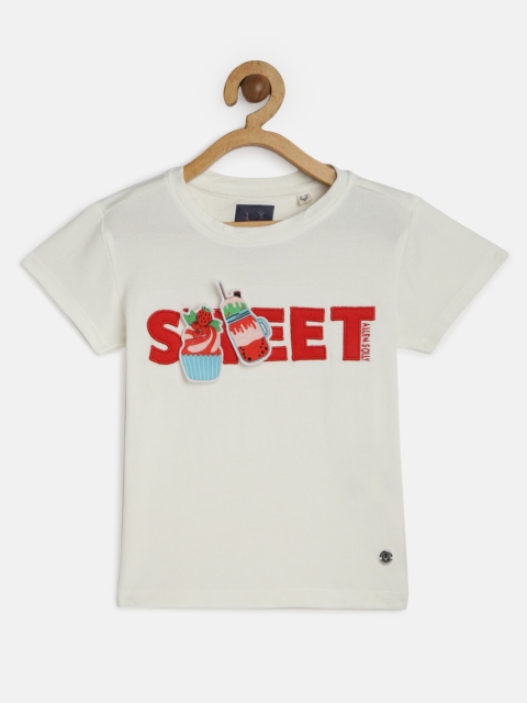 

Allen Solly Junior Girls Off-White Self Design Round Neck Tshirt
