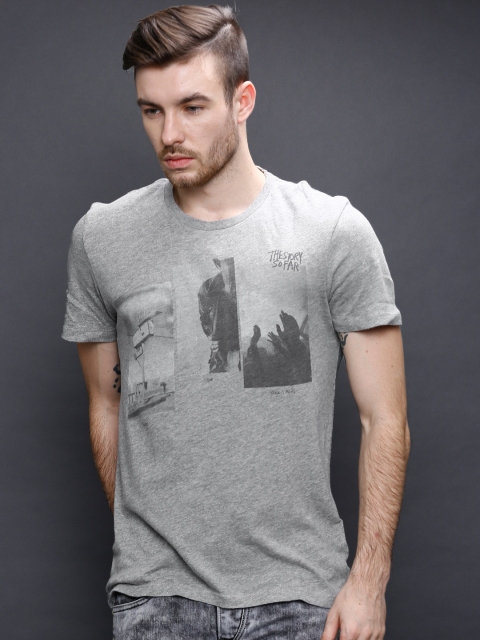 

SELECTED Grey Melange Printed T-shirt