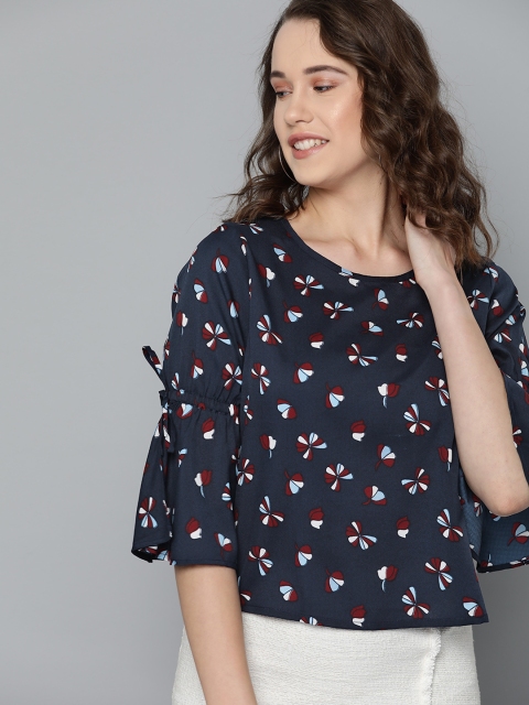 

Mast & Harbour Women Navy Blue & White Floral Printed Top