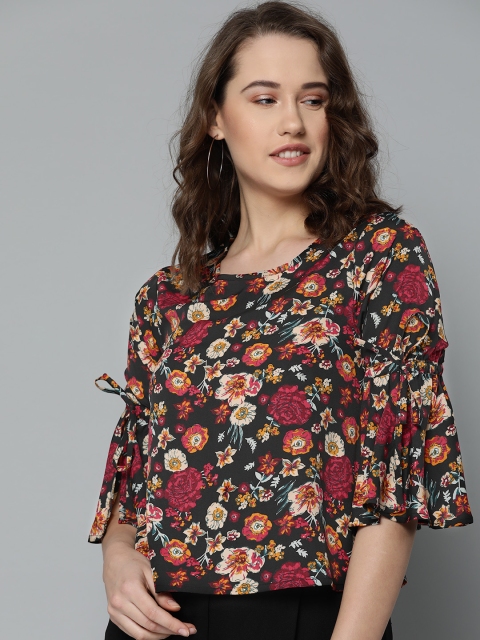 

Mast & Harbour Women Black & Maroon Floral Print Top