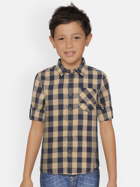 

Allen Solly Junior Boys Navy Blue & Brown Checked Regular Fit Casual Shirt