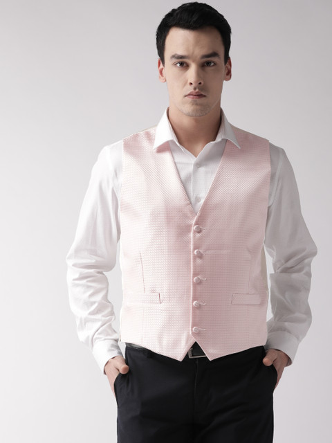 

Marks & Spencer Men Pink Self-Design Regular Fit Jacquard Waistcoat