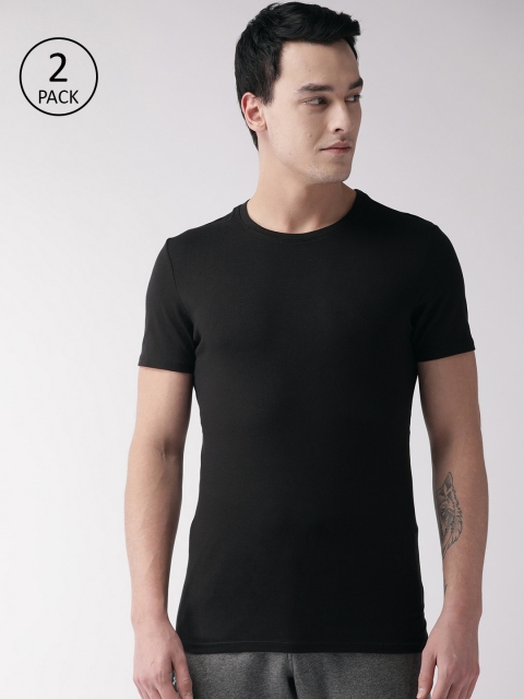 

Marks & Spencer Men Pack of 2 Black Solid Thermal T-Shirt