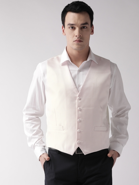 

Marks & Spencer Men Cream-Coloured Self-Design Single-Breasted Waistcoat