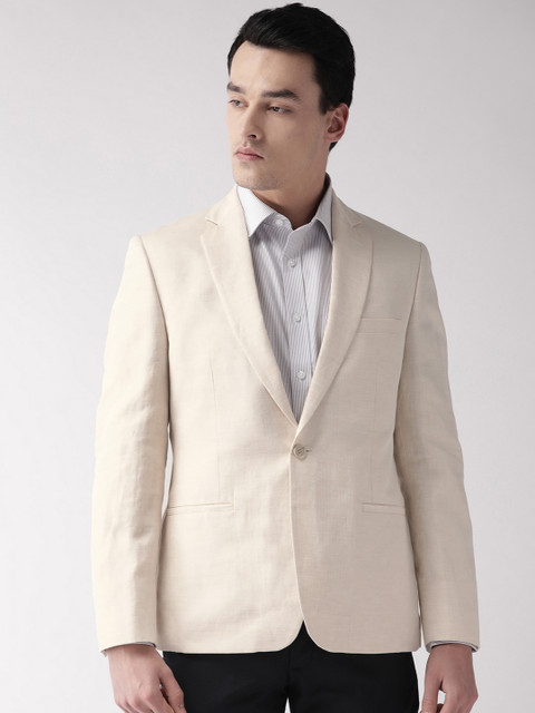

Marks & Spencer Men Cream-Coloured Self-Design Slim Fit Formal Blazer