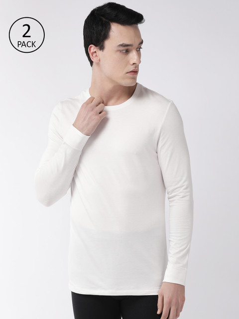 

Marks & Spencer Men Pack of 2 Off-White Solid Thermal T-Shirt