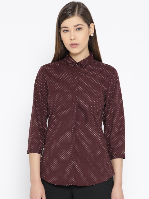 

Hancock Women Burgundy & White Woven Slim Fit Printed Formal Shirt