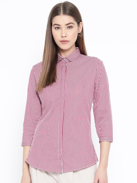 

Hancock Women Magenta & White Slim Fit Striped Formal Shirt