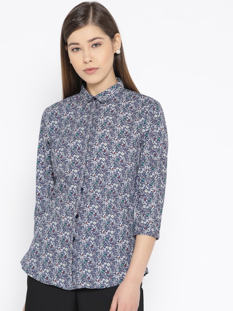 

Hancock Women Navy Blue & White Woven Slim Fit Printed Formal Shirt