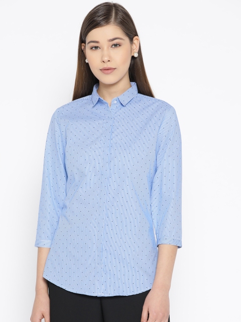 

Hancock Women Blue & White Slim Fit Striped Formal Shirt