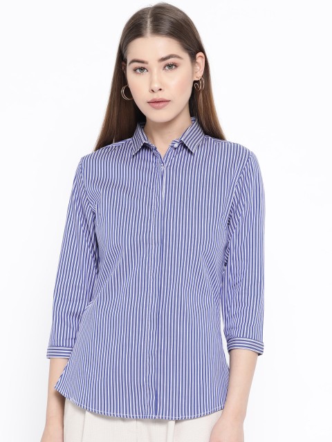 

Hancock Women Blue & White Slim Fit Striped Formal Shirt