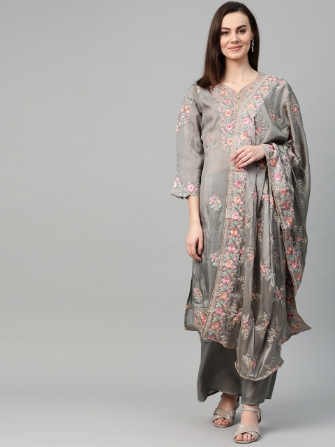 

Ishin Women Grey & Pink Embroidered Kurta with Palazzos & Dupatta