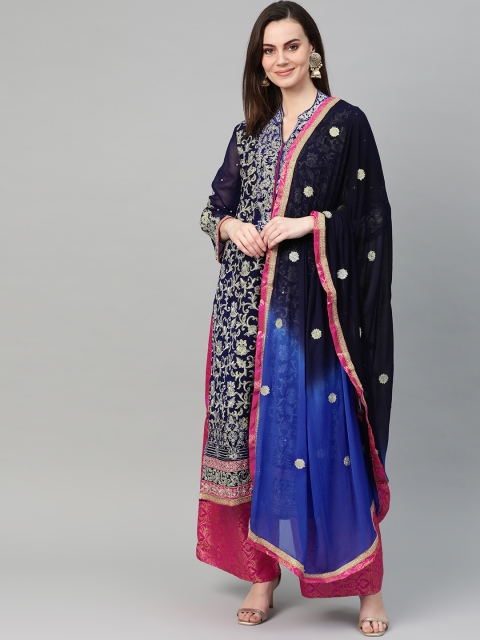 

Ishin Women Navy Blue & Pink Embroidered Kurta with Palazzos & Dupatta