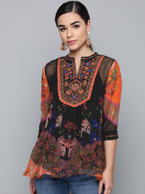 

Label Ritu Kumar Women Black Printed Top