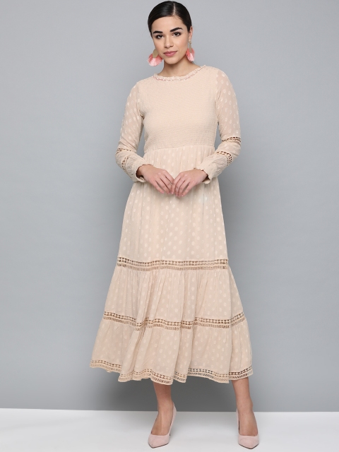

Label Ritu Kumar Women Beige Self Design Tiered Maxi Dress