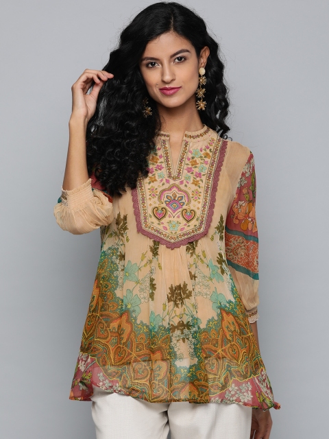 

Label Ritu Kumar Women Beige Floral Printed Top