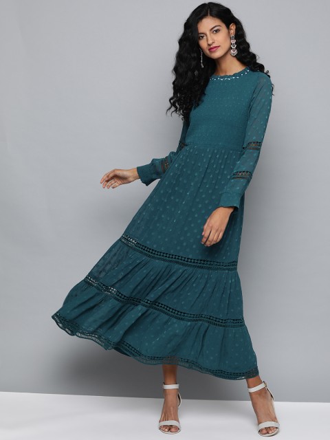 

Label Ritu Kumar Women Teal Blue Self Design Maxi Dress