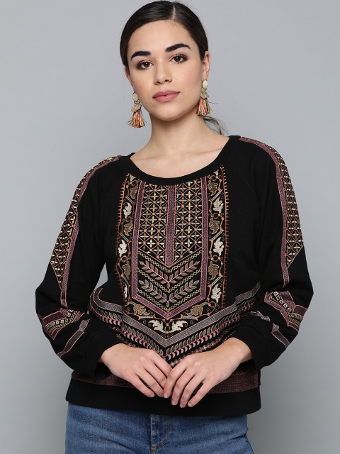 

Label Ritu Kumar Women Black & Beige Embroidered Sweatshirt
