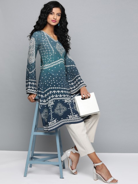 

Label Ritu Kumar Women Blue & Off-White Printed Tunic