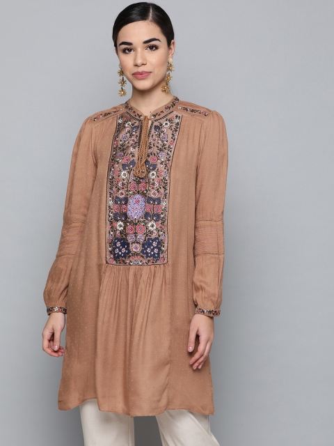 

Label Ritu Kumar Women's Brown Embroidered Tunic