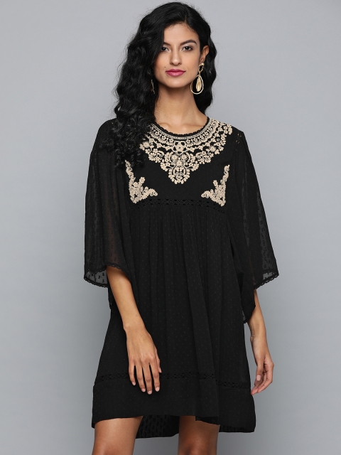 

Label Ritu Kumar Women Black & Beige Self Design Empire Dress