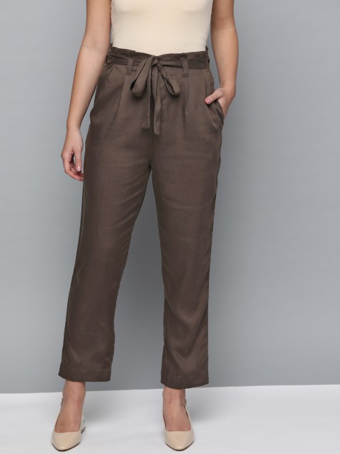 

Label Ritu Kumar Women Coffee Brown Loose Fit Solid Regular Trousers