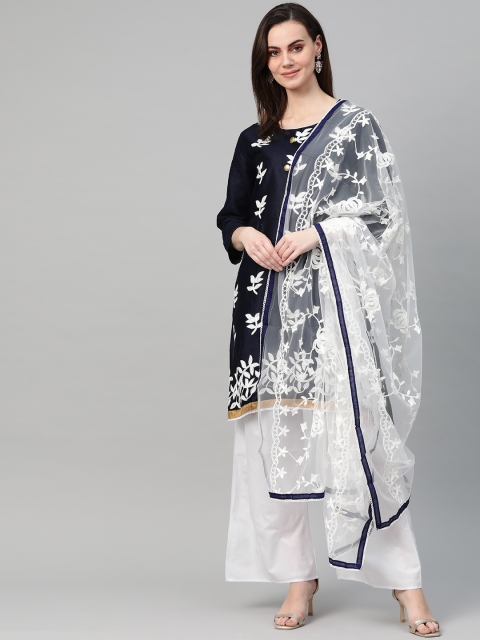 

Ishin Navy Blue & White Embroidered Unstitched Dress Material