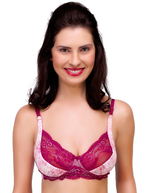 

Inner Sense Magenta Printed Organic Cotton Antimicrobial Sustainable Laced Non-Padded Bra ISB019A